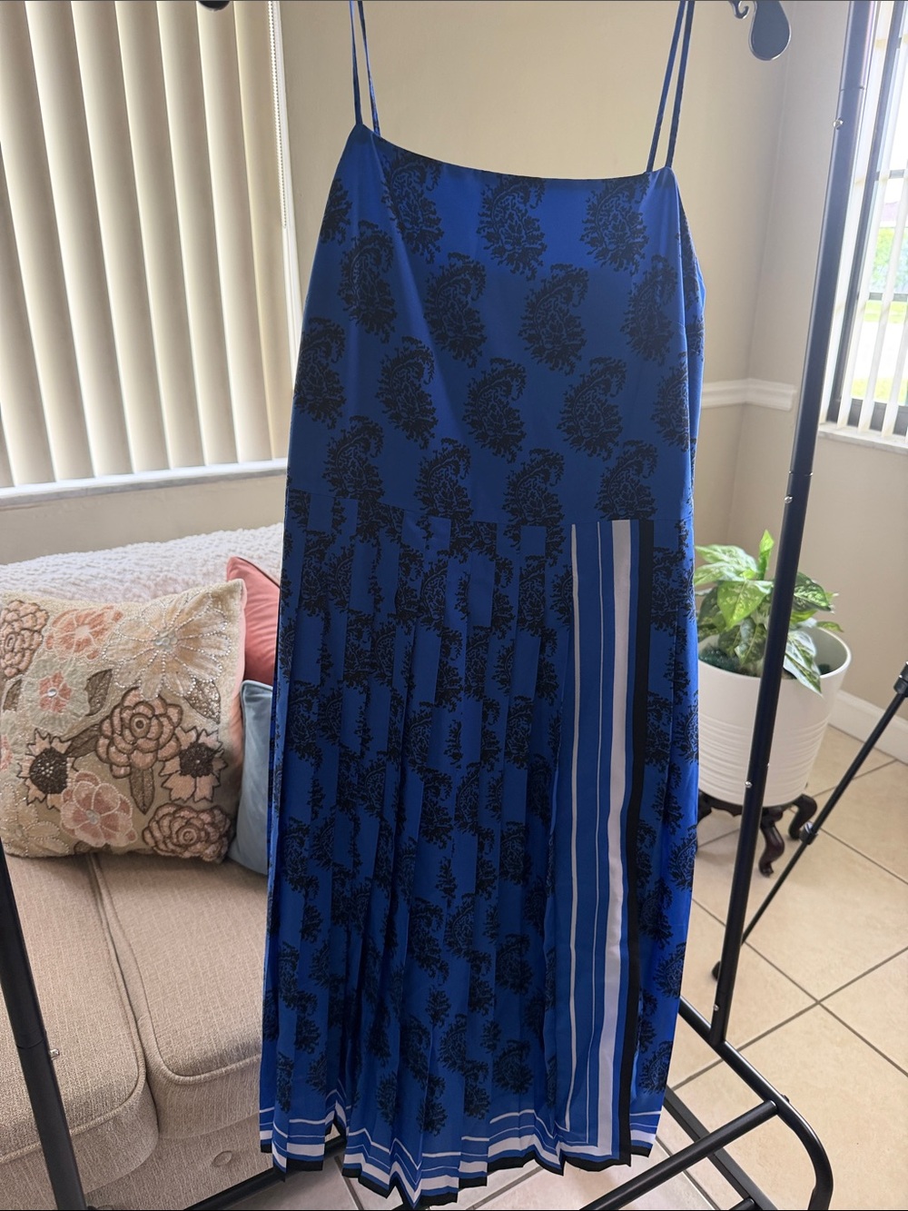 Banana Republic Blue Printed Midi Slip Skirt